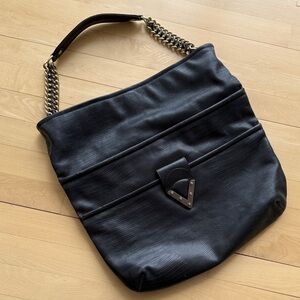 Pour La Victoire Black Leather Chain-Handle Hobo Shoulder Bag